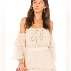 Misa Los Angeles Elin Ruffle Tassel Gathered Bow Float Sleeve Shoulder Top